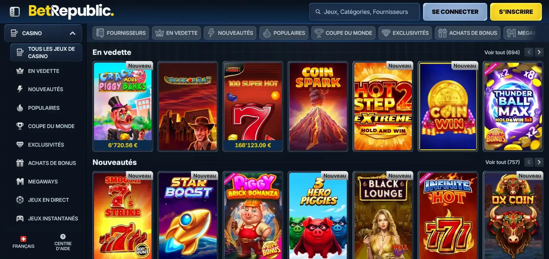 BetRepublic casino en ligne étranger avec 694 jeux en vedette et 757 nouveautés BetRepublic casino en ligne étranger jeux populaires